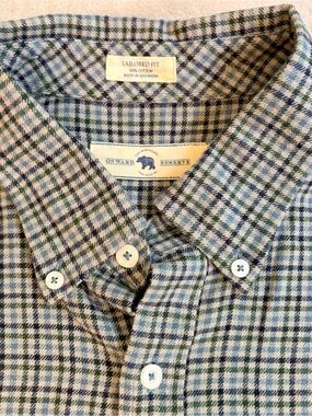 Onward Reserve Tailored Fit Navy, Gray Blue & Green Plaid Button-Down Shirt Sz L